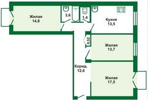 Планировка трехкомнатной квартиры в семиэтажной Сталинке